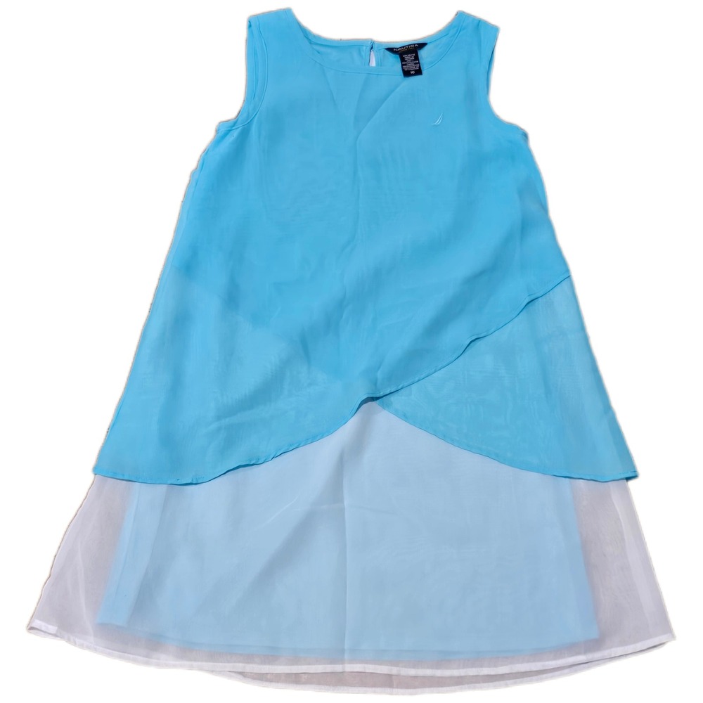 Nautica Womens Sleeveless Layered Shift Blouse Turquoise Blue Chiffon Size 10